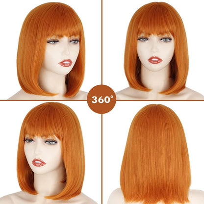 Parrucche Short Bob Wig con frangia per le donne Synthetic Bob Parrucche Arancia Nero Parrucca Rosa per Festa Uso Quotidiano Lunghezza della Spalla (Colore: P4/27, Lunghezza Stretched Length : 12in) 1