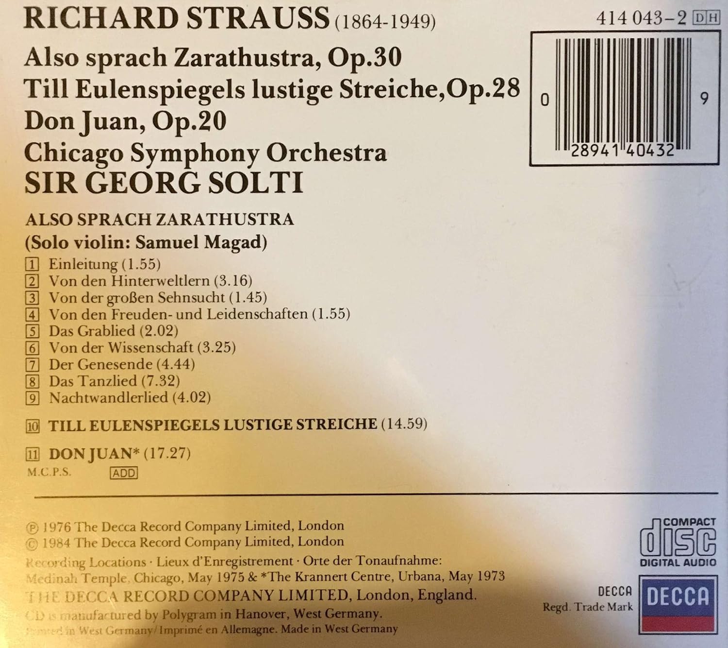 Also Sprach Zarathustra, Op. 30 / Till Eulenspiegels Lustige Streiche, Op. 28 /