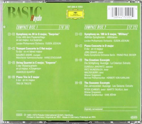 Basic Haydn (Surprise Sym., Trumpet Conc.,Piano Conc.in D, Emperor Quartet, Military Sym.