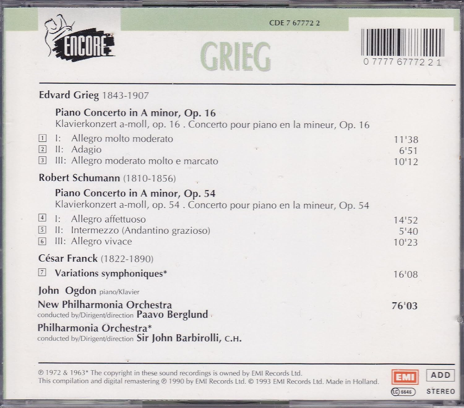 Grieg, Schumann Piano Concertos