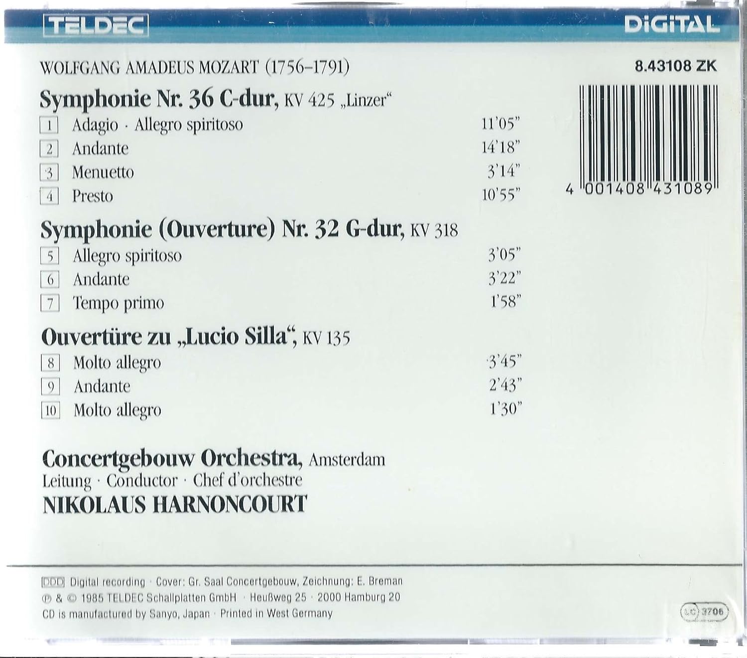 MOZART : Symphonies nø32 36 'Linzer' / Overture 'Lucio silla'