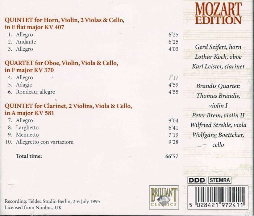 Mozart: Horn Quintet, Oboe Quartet, Clarinet Quintet