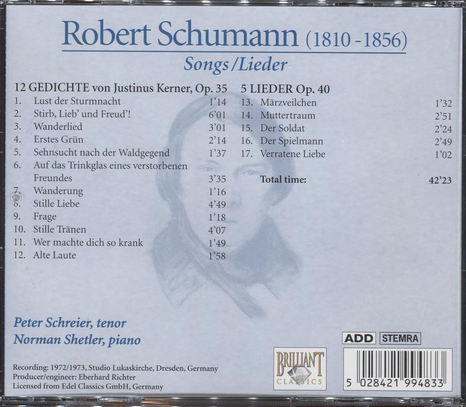 Schumann: Kerner Lieder, Op. 35; 5 Lieder, Op. 40