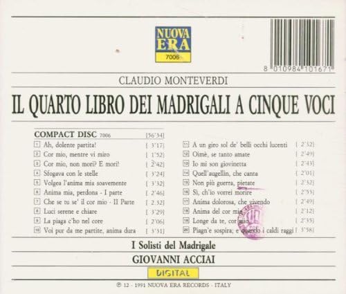 Quarto Libro Dei Madrigali A Cinque Voci