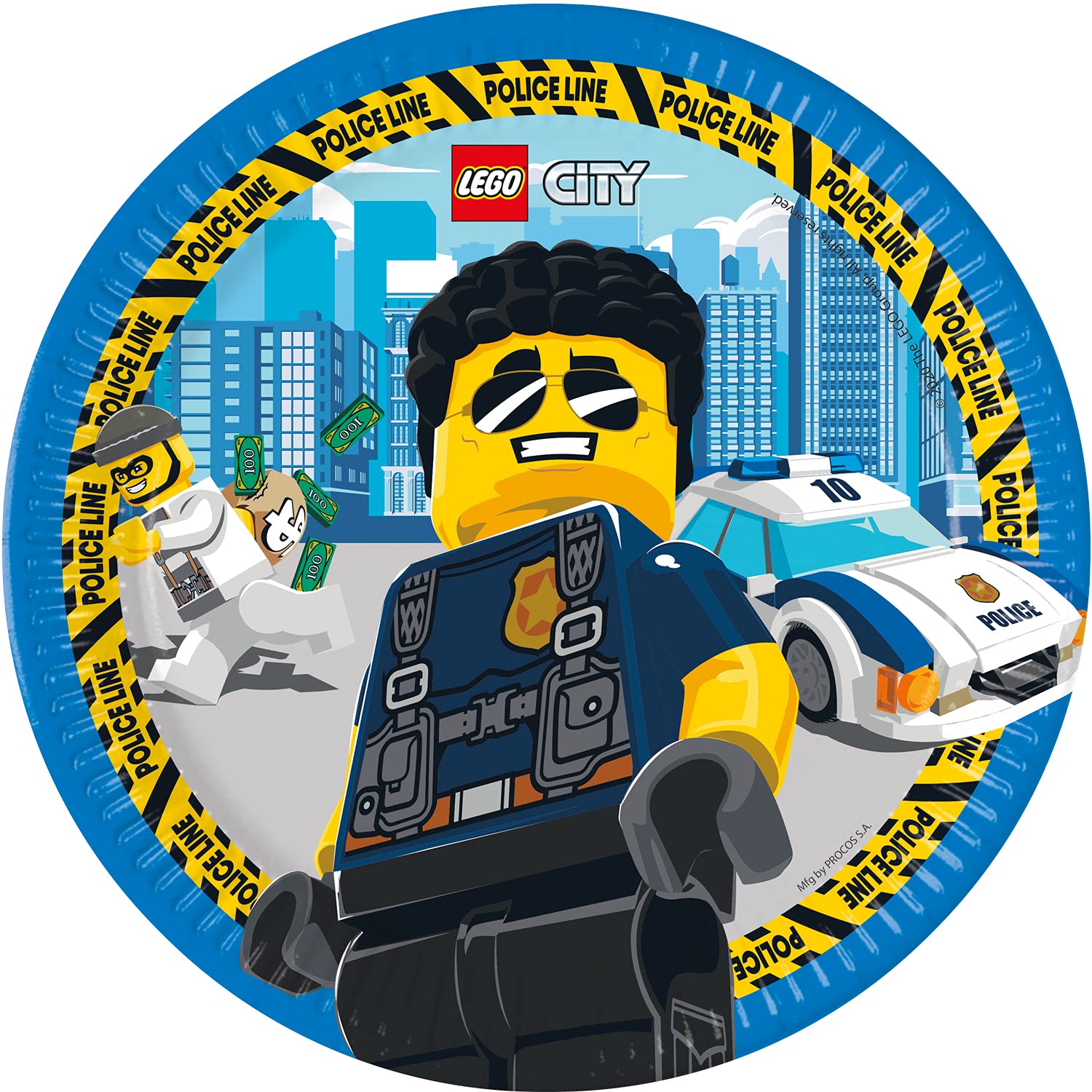 Procos 93456 Party Plates Lego City Size 23 cm Pack of 8 Disposable Paper Plates Children's Birthday Party Tableware FSC