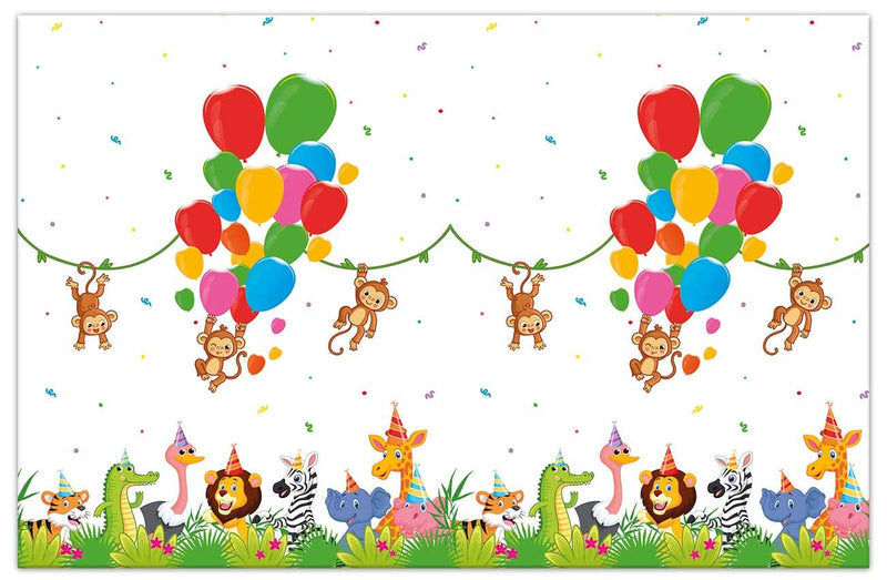 Procos 93783 - tafelkleed Jungle Balloons, afmeting 120 x 180 cm, plastic, afwasbaar, verjaardag, themafeest, jungle-ballonnen
