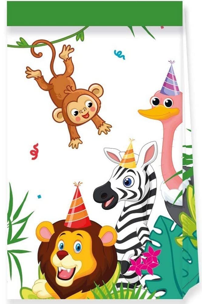 Procos 93787 - Feestzakjes Jungle Balloons, 4 stuks, FSC® mix, papieren zakjes, verjaardag, themafeest, jungle, ballonnen