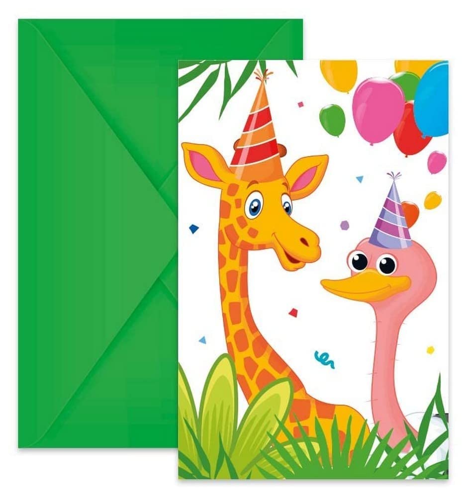 Procos 93788 Jungle Balloons FSC® Mix - Invitaciones (6 unidades, con sobre, cumpleaños, fiesta temática, jungla, globos