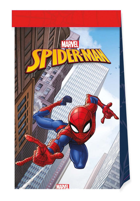 Procos 93869 Spiderman Crime Fighter, Pack of 4, FSC Paper Bags, Birthday, Theme Party, Multicoloured, 1 stück (1er Pack
