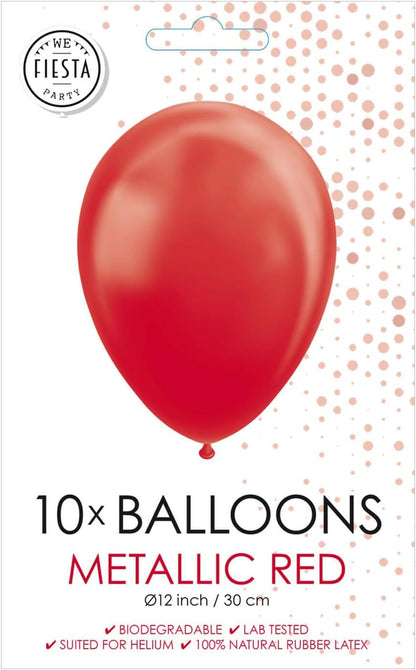 Globos Red Metallic Balloons 10 Latex Balloons in Red 30 cm Balloon Decoration