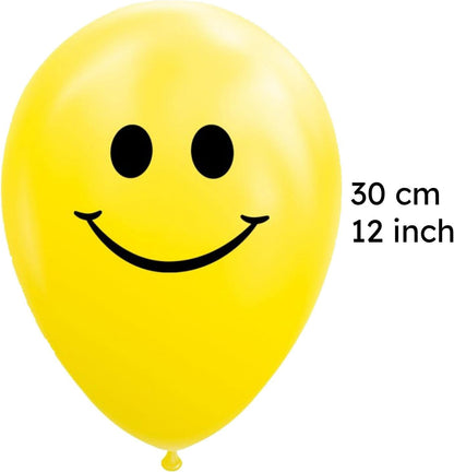 6 x Yellow Emoji Smiley Face Latex Balloons