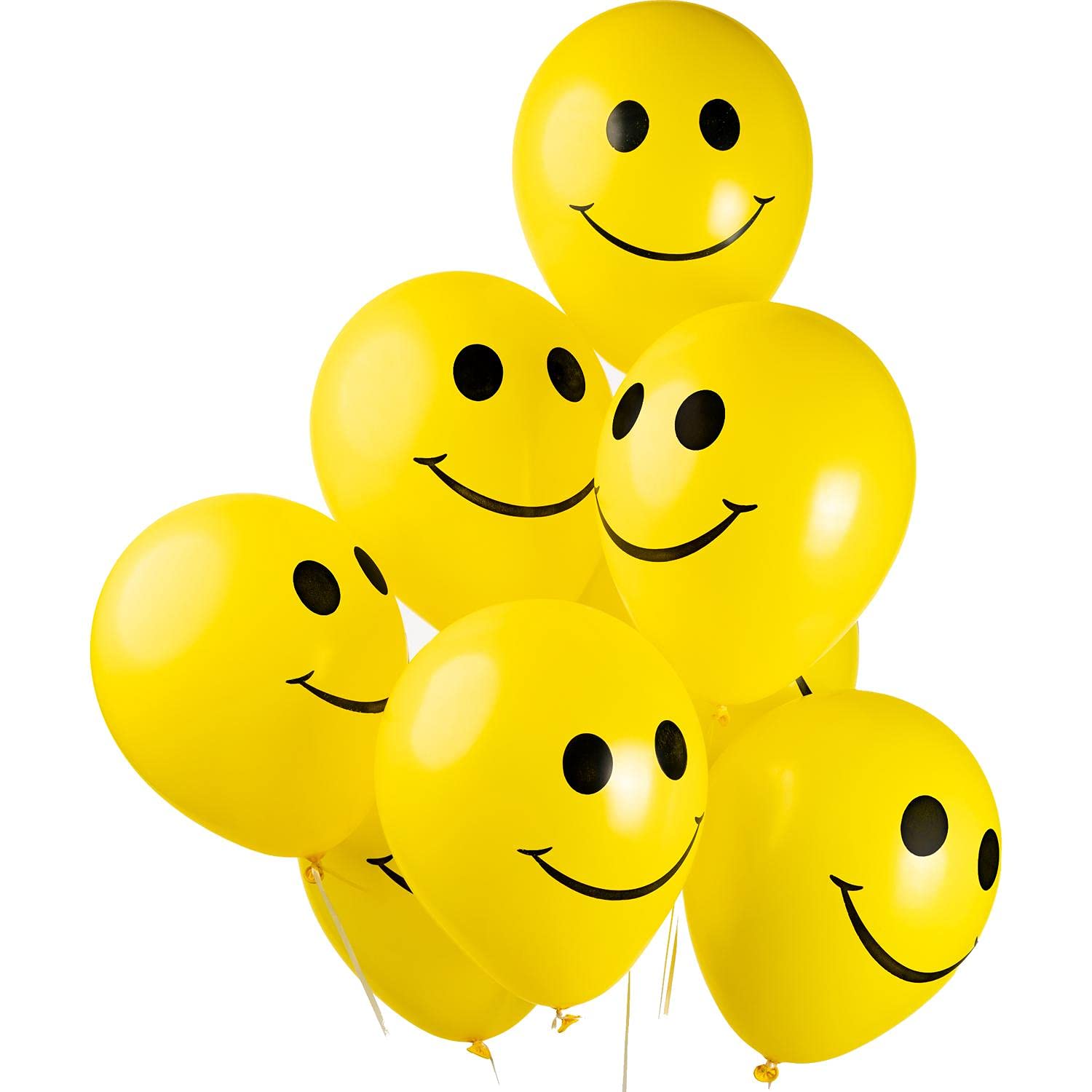 6 x Yellow Emoji Smiley Face Latex Balloons