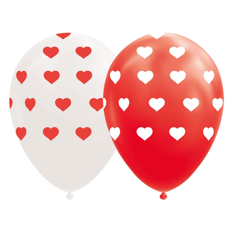 Balloons - With hearts - red / white - 30 cm - 8pcs.
