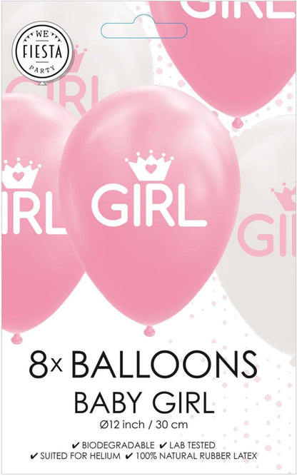 Globos Baby Girl Balloons 12 cm Latex Pink/White Pack of 8