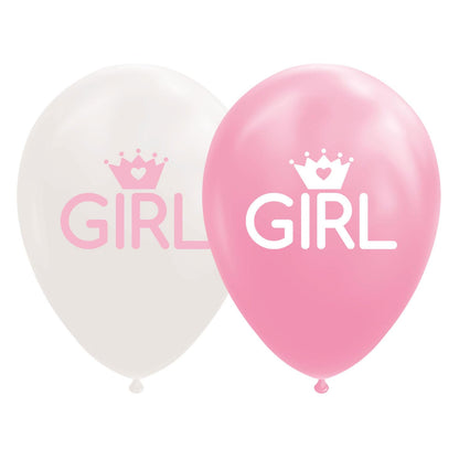 Globos Baby Girl Balloons 12 cm Latex Pink/White Pack of 8
