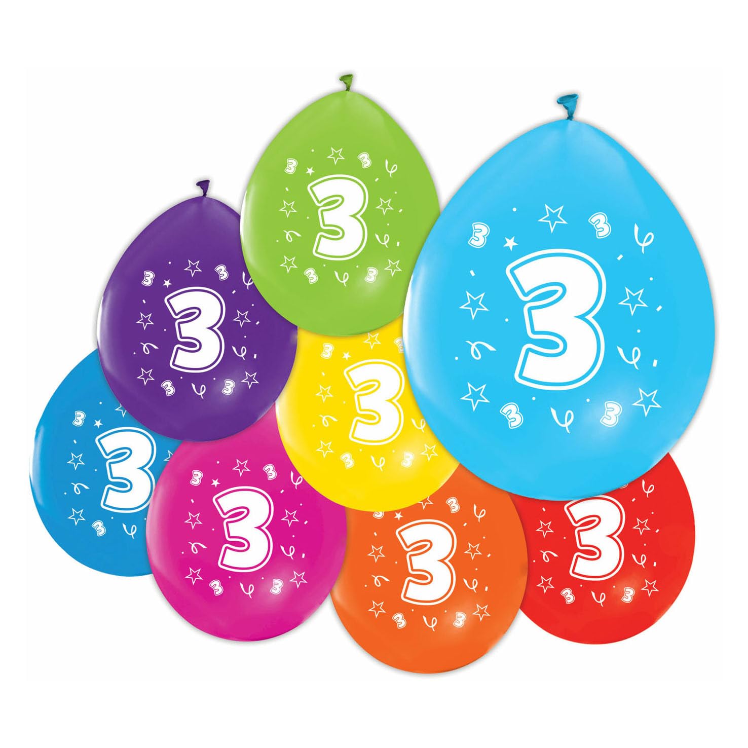 Globos - Ballonnen 2-zijdig Geprint Cijfer 3 8st.
