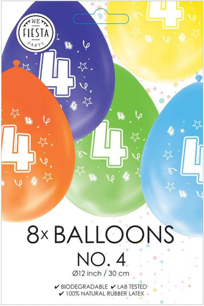 Globos - Ballonnen 2-zijdig Geprint Cijfer 4 8st.