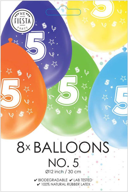 Globos - Ballonnen 2-zijdig Geprint Cijfer 5 8st.