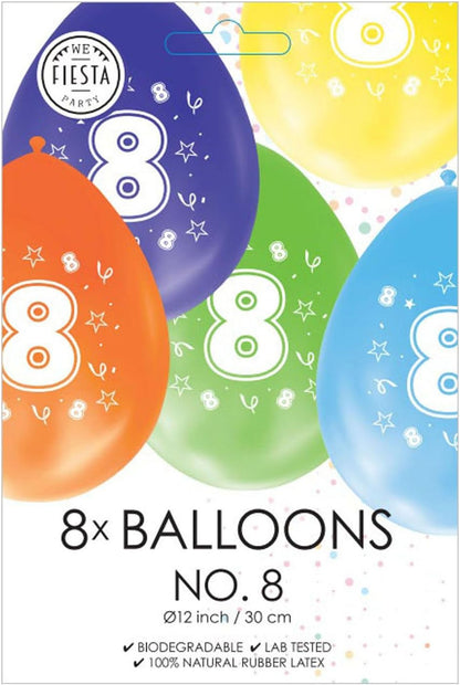 Globos - Ballonnen 2-zijdig Geprint Cijfer 8 8st.