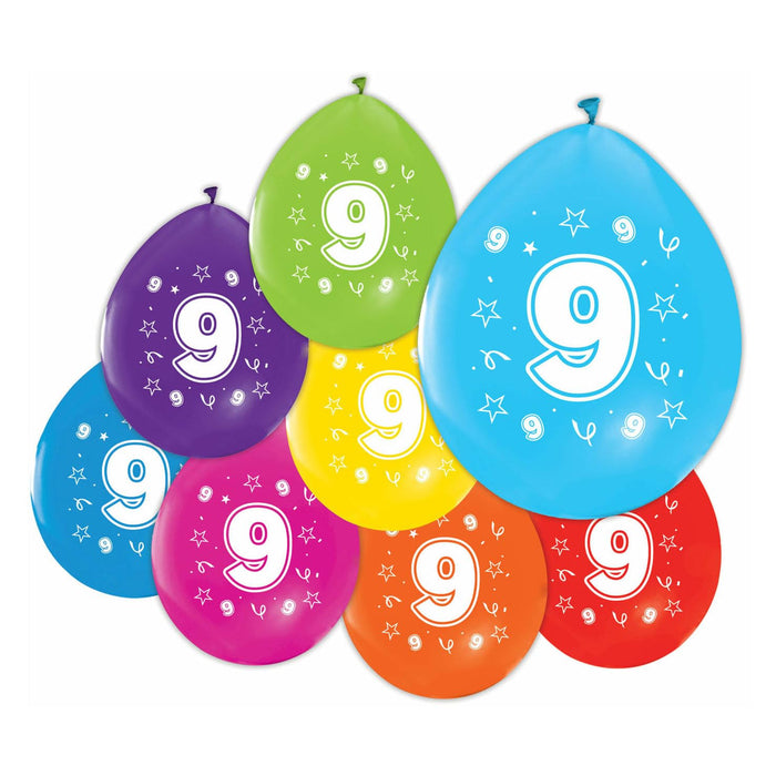 Globos - Ballonnen 2-zijdig Geprint Cijfer 9 8st.