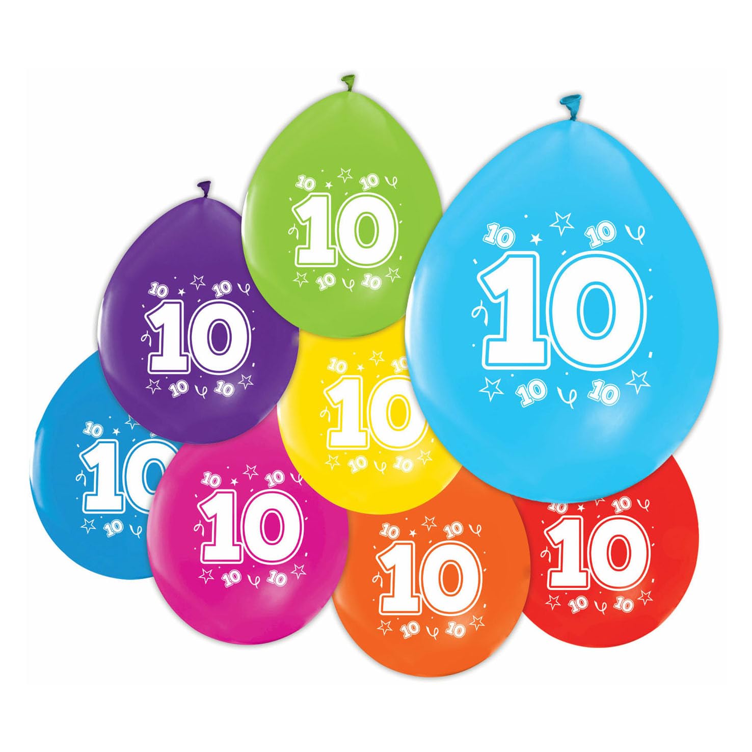 Globos - Ballonnen 2-zijdig Geprint Cijfer 10 8st.
