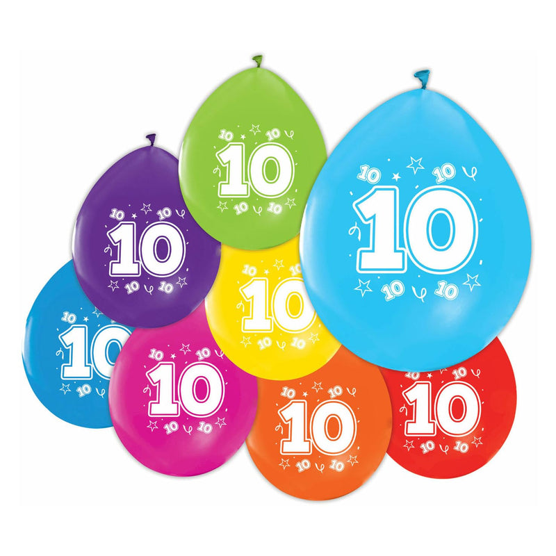 Globos - Ballonnen 2-zijdig Geprint Cijfer 10 8st.