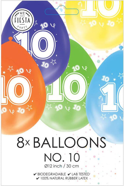Globos - Ballonnen 2-zijdig Geprint Cijfer 10 8st.