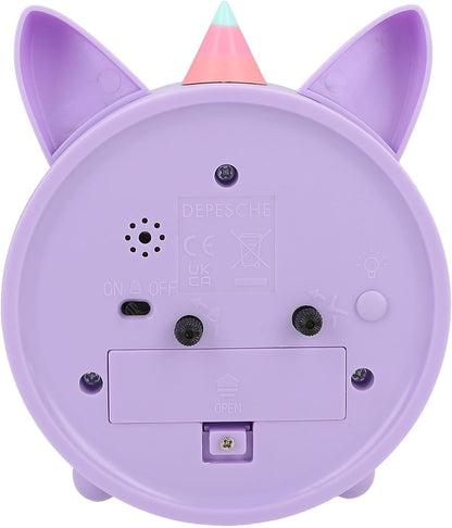 Depesche 12505 Ylvi-Analogue Alarm Clock for Girls Fans Pink Design with Ears and Unicorn, Silent and with Light Function, Battery Operated, Black