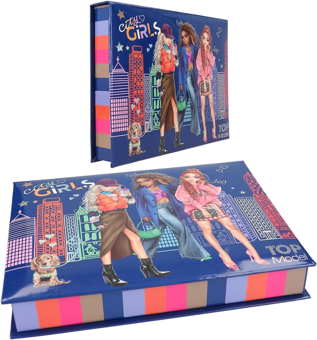 Depesche TOPModel City Girls 12704 Stationery Box with Pencils, Eraser, Paper Clips, Notes and Mirror, Approx. 20 x 15.5 x 3.2 cm