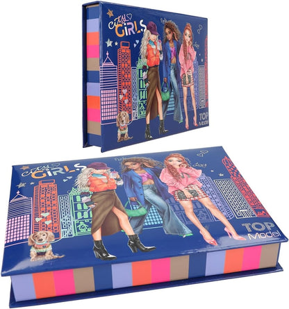 Depesche TOPModel City Girls 12704 Stationery Box with Pencils, Eraser, Paper Clips, Notes and Mirror, Approx. 20 x 15.5 x 3.2 cm