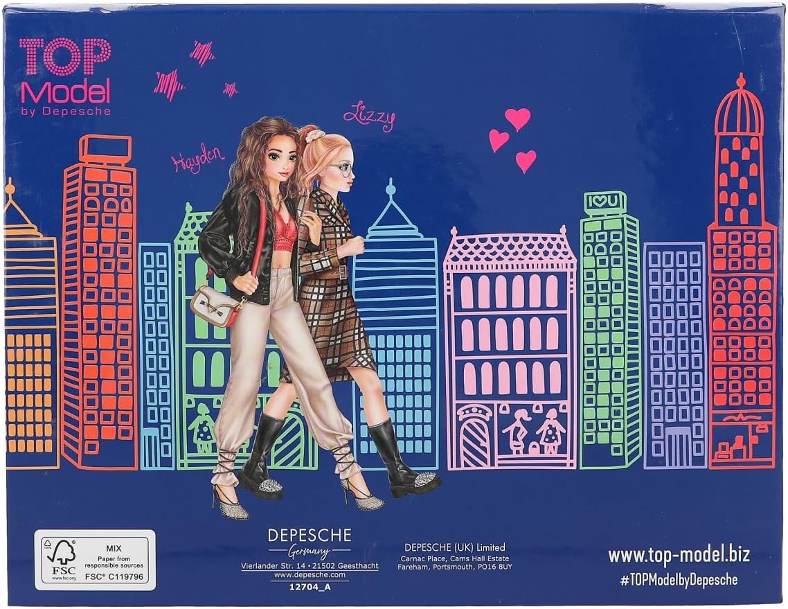 Depesche TOPModel City Girls 12704 Stationery Box with Pencils, Eraser, Paper Clips, Notes and Mirror, Approx. 20 x 15.5 x 3.2 cm