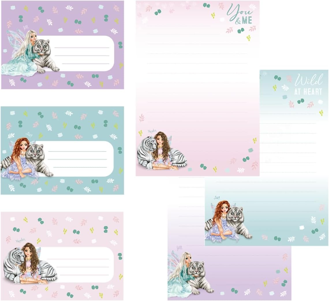 Depesche 12708 TOPModel Fantasy Tiger - Juego de papelería en carpeta abanico, incl. 24 hojas con membrete 3 diseños y sobres