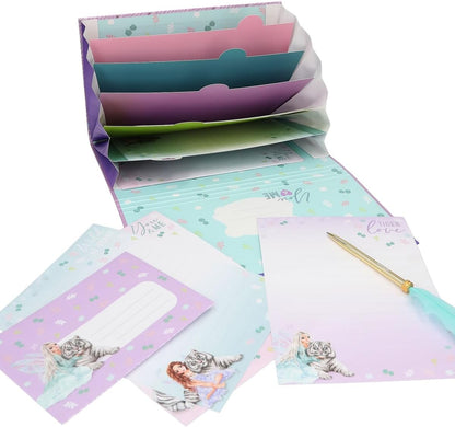 Depesche 12708 TOPModel Fantasy Tiger - Juego de papelería en carpeta abanico, incl. 24 hojas con membrete 3 diseños y sobres