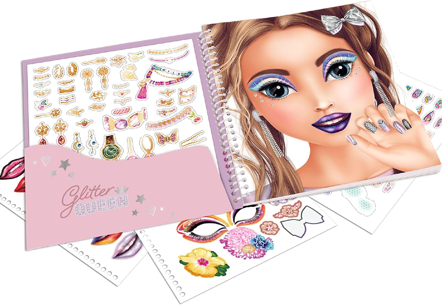 Depesche 12723 TOPModel Glitter Queen Dress me up Face - Stickerboek met 24 pagina's om prachtige looks te creëren, kleurboek met 7 stickervellen