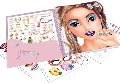 Depesche 12723 TOPModel Glitter Queen Dress me up Face - Stickerboek met 24 pagina's om prachtige looks te creëren, kleurboek met 7 stickervellen