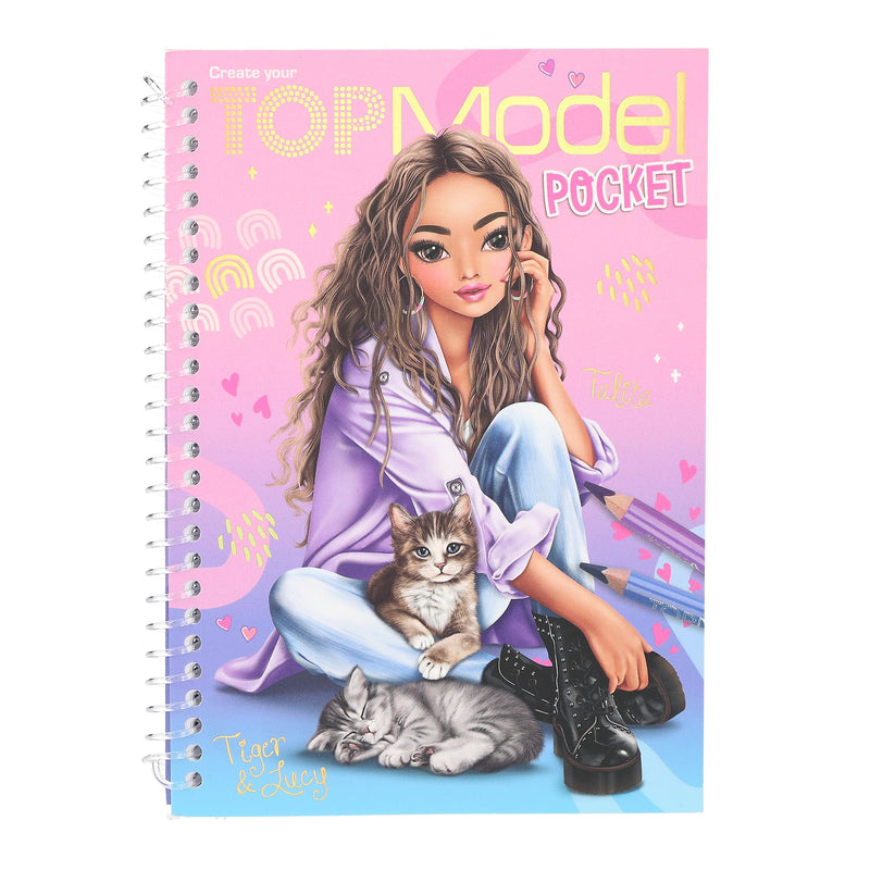 Depesche 12726 TOPModel - Zakkleurboek in praktisch formaat met 120 pagina's voor het ontwerpen van outfits, kleurboek met stickervel en spiraalbinding