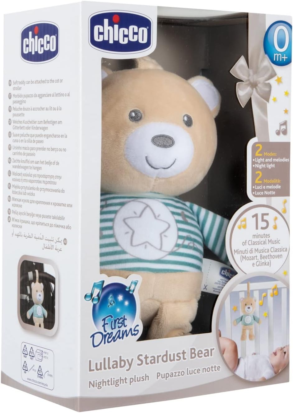 Chicco Lullaby Stardust Bear | Soft Plush Toy for Cots, Cribs, Pushchairs & Strollers, Calming Music for Baby