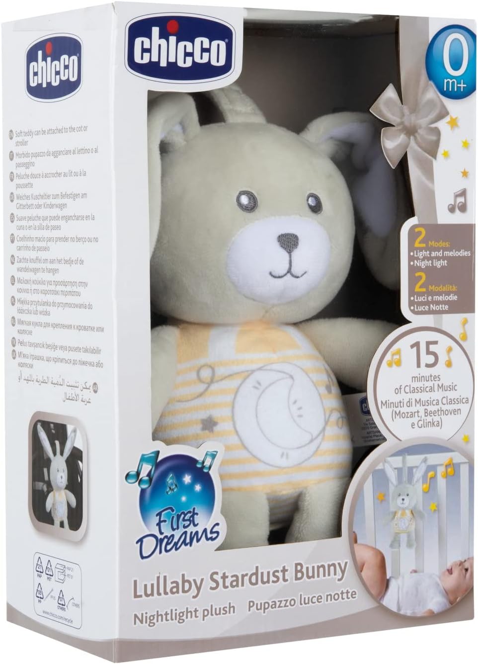 Chicco Lullaby Stardust Bunny | Soft Plush Toy for Cots, Cribs, Pushchairs & Strollers, Calming Music for Baby