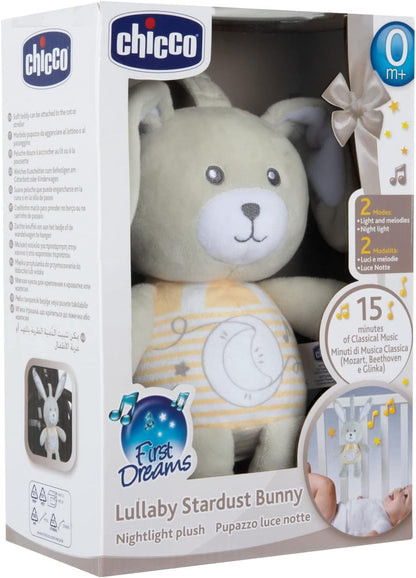 Chicco Lullaby Stardust Bunny | Soft Plush Toy for Cots, Cribs, Pushchairs & Strollers, Calming Music for Baby