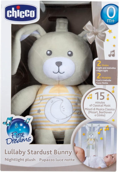 Chicco Lullaby Stardust Bunny | Soft Plush Toy for Cots, Cribs, Pushchairs & Strollers, Calming Music for Baby