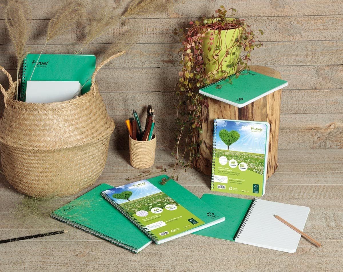 Clairefontaine Forever Recycled A5 Wirebound Notebooks 120 Pages 90gsm Feint Ruled Paper Assorted Colours (Pack 5
