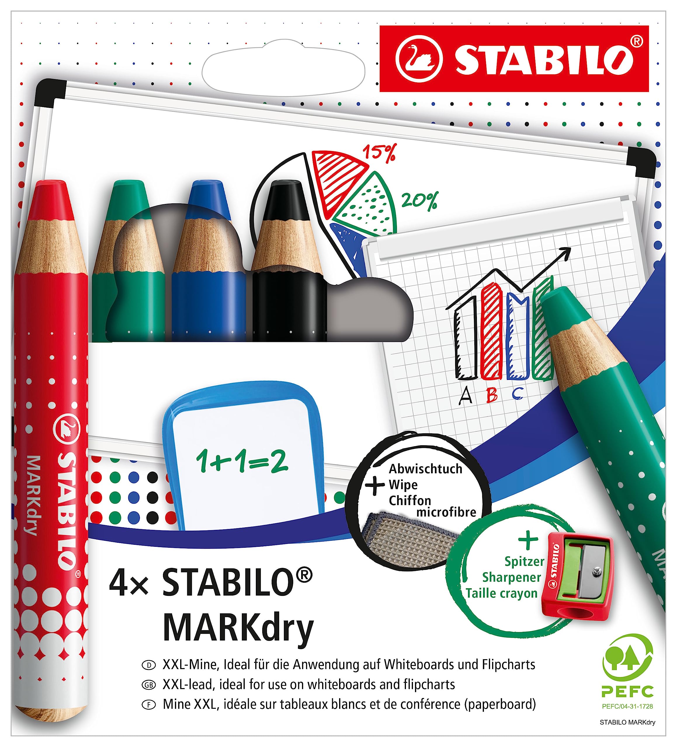Whiteboard and Flipchart Markers - STABILO MARKdry - Pack of 4