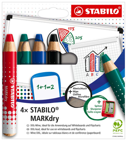 Whiteboard and Flipchart Markers - STABILO MARKdry - Pack of 4