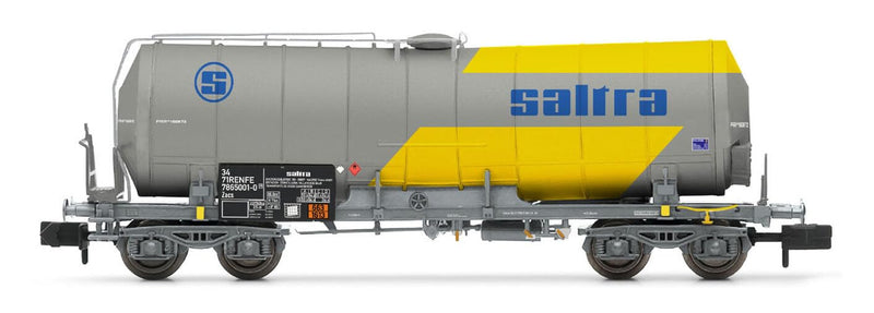 Renfe, 4-Axle Isolated Tank Wagon Saltra For The Transport Of Cianhidric Acid, Yellow Grey Livery, Ep. Iv