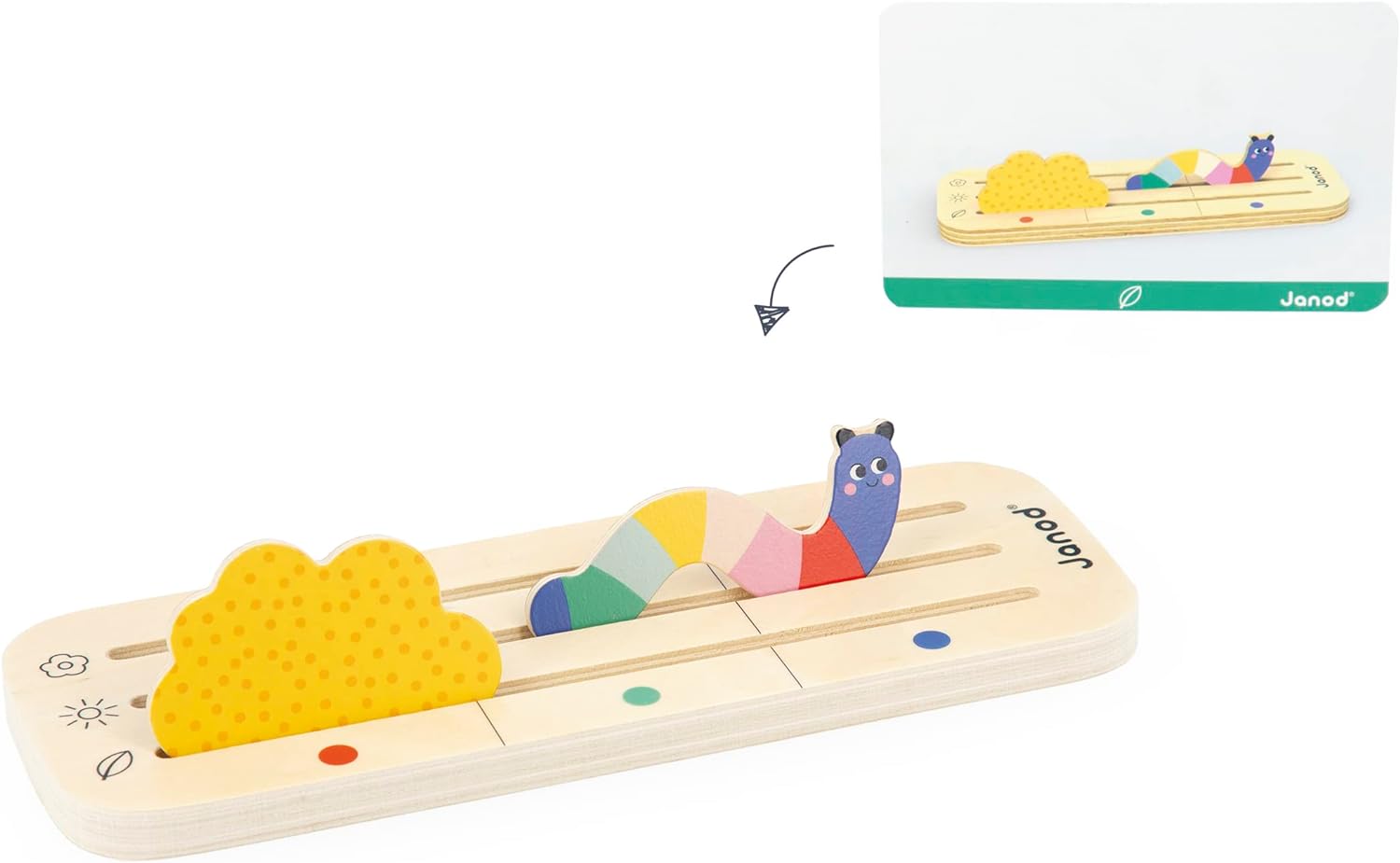 Janod Pédagogie Range-Finding Your Bearings in Space-The Garden-9 FSC Wood Accessories + 12 Cards-Children’s Educational Toy-36 Months +, J05077, Multicolor