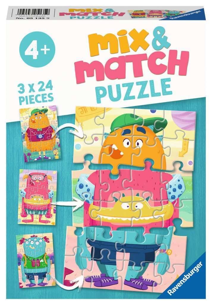 Ravensburger Puzzle, Monstruos Divertidos, Línea Mix & Match, Puzzles para Niños, Edad Recomendada 4+, Rompecabeza de Calidad