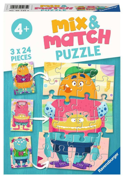 Ravensburger Puzzle, Monstruos Divertidos, Línea Mix & Match, Puzzles para Niños, Edad Recomendada 4+, Rompecabeza de Calidad