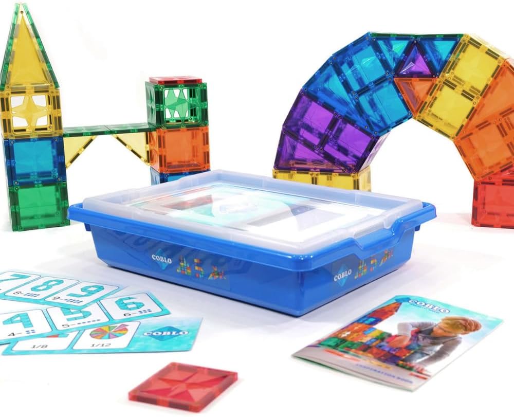 Coblo Classic - Schoolbox: Magnetic Building Blocks Including Activity Cards - Educational Toys - Creativity & Imagination - Gift Idea - 100 Pieces