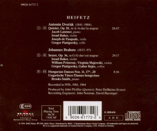Heifetz Collection, Volume 41: Dvorák: Quintet Op.81 / Brahms: Sextet Op. 36