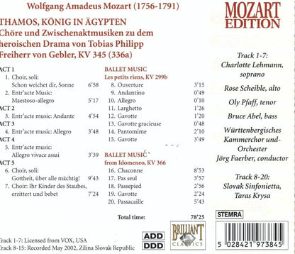 Thamos, König in Ägypten - Chöre und Zwischenaktmusiken zu dem heroischen Drama von Tobias Philipp Freiher von Gebler, KV 345 (336a)